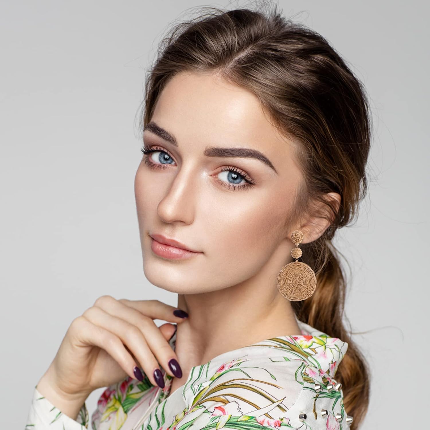 Boho Raffia Ball Earrings for Women, Handmade Statement Drop Earrings Straw Dangle Earrings Beach Vacation Jewelry - Image 5