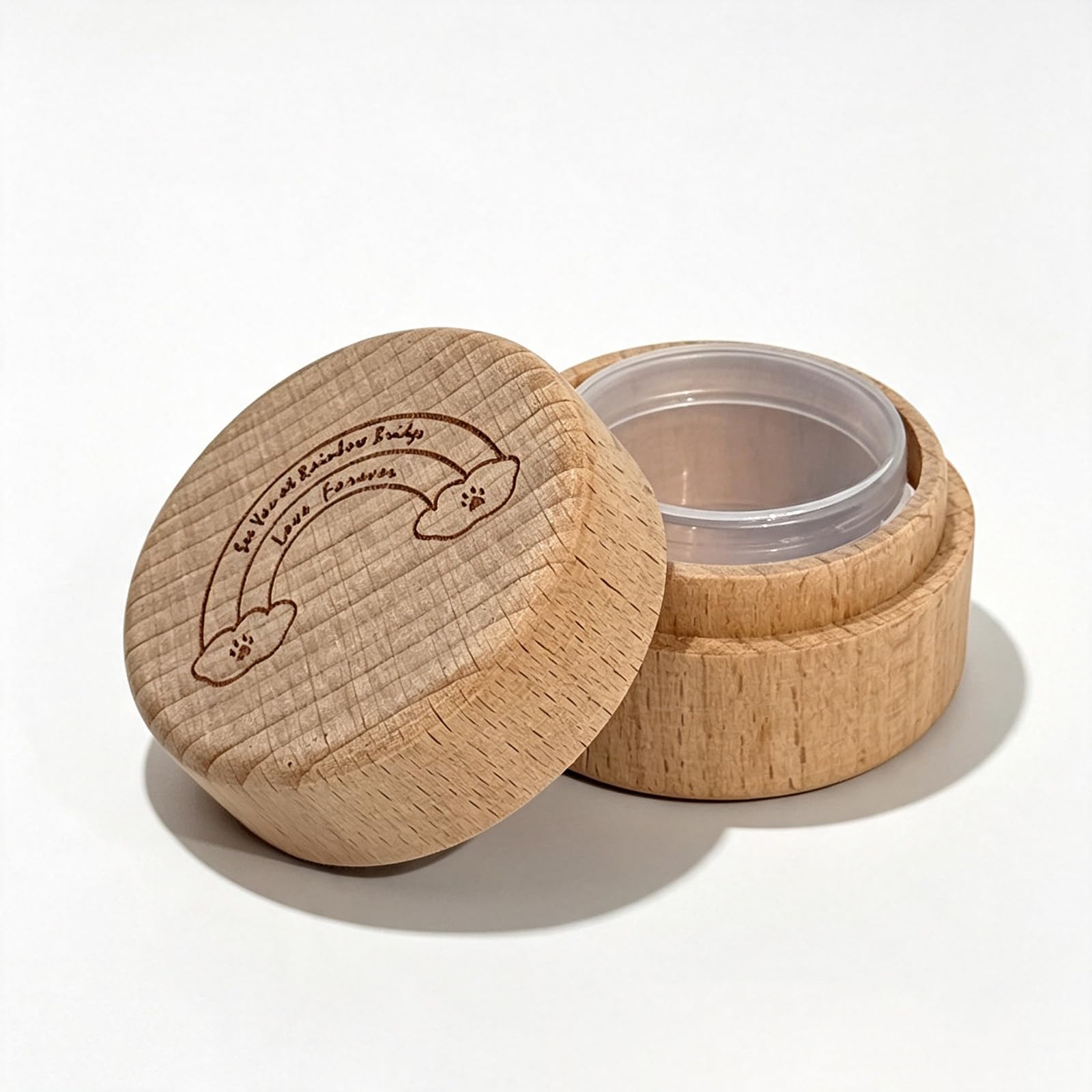 ZBELLO Pet Memorial Wooden Urn, Small Pet Ashes Keepsake Box with Inner Plastic Container, Paw Print/Rainbow/Heart Engraved Wooden Casket for Cat Dog Hair Teeth Remembrance Gift (5cm,B)