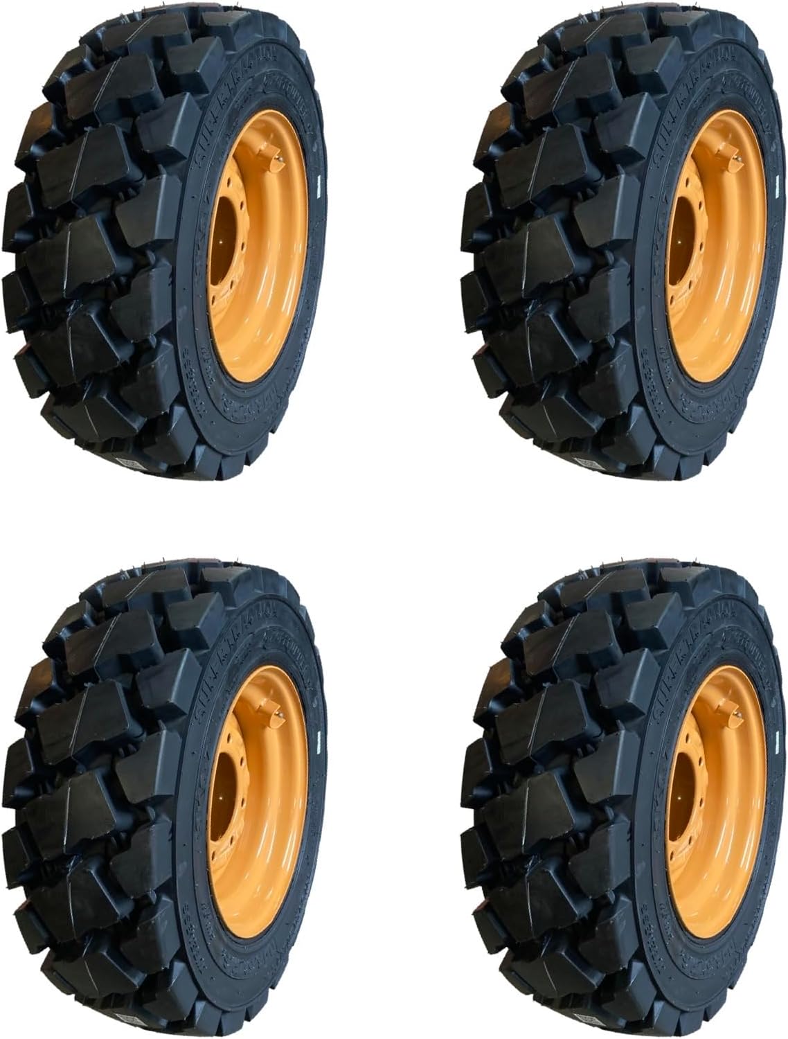 Set of 4-Heavy Duty FOAM FILLED (NO FLAT) 10-16.5 Forerunner SKS-7 Skid Steer Tires on Wheels/Rims (8 lug) for Case SR130, SR150, SR160 & more -12PLY-10X16.5