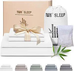 TWK Luxury Sheet Set, Genuine 100% Organic Viscose Derived from Bamboo, Cooling & Breathable, Silky Soft, Bedding Sheets & Pillowcases (White, King(78 * 80 * 15))