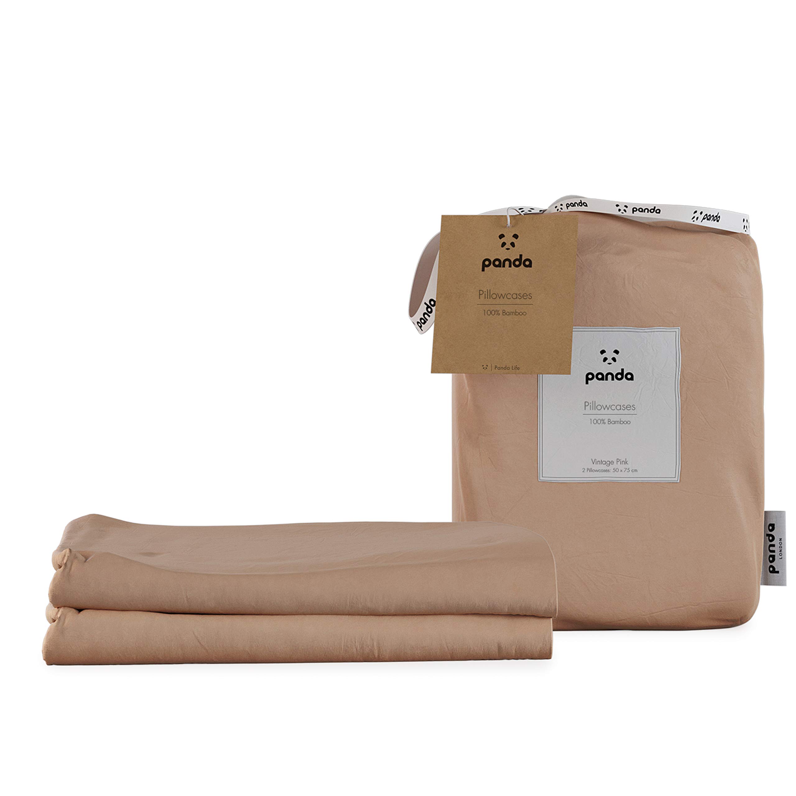 Panda Vintage Pink Panda® 100% Bamboo Pillowcases - 2 Pack, 75 X 50 Cm | Soft & Breathable | Hypoallergenic & Antibacterial | Natural Choice For Skin & Hair | Temperature Regulating | Better Quality Sleep