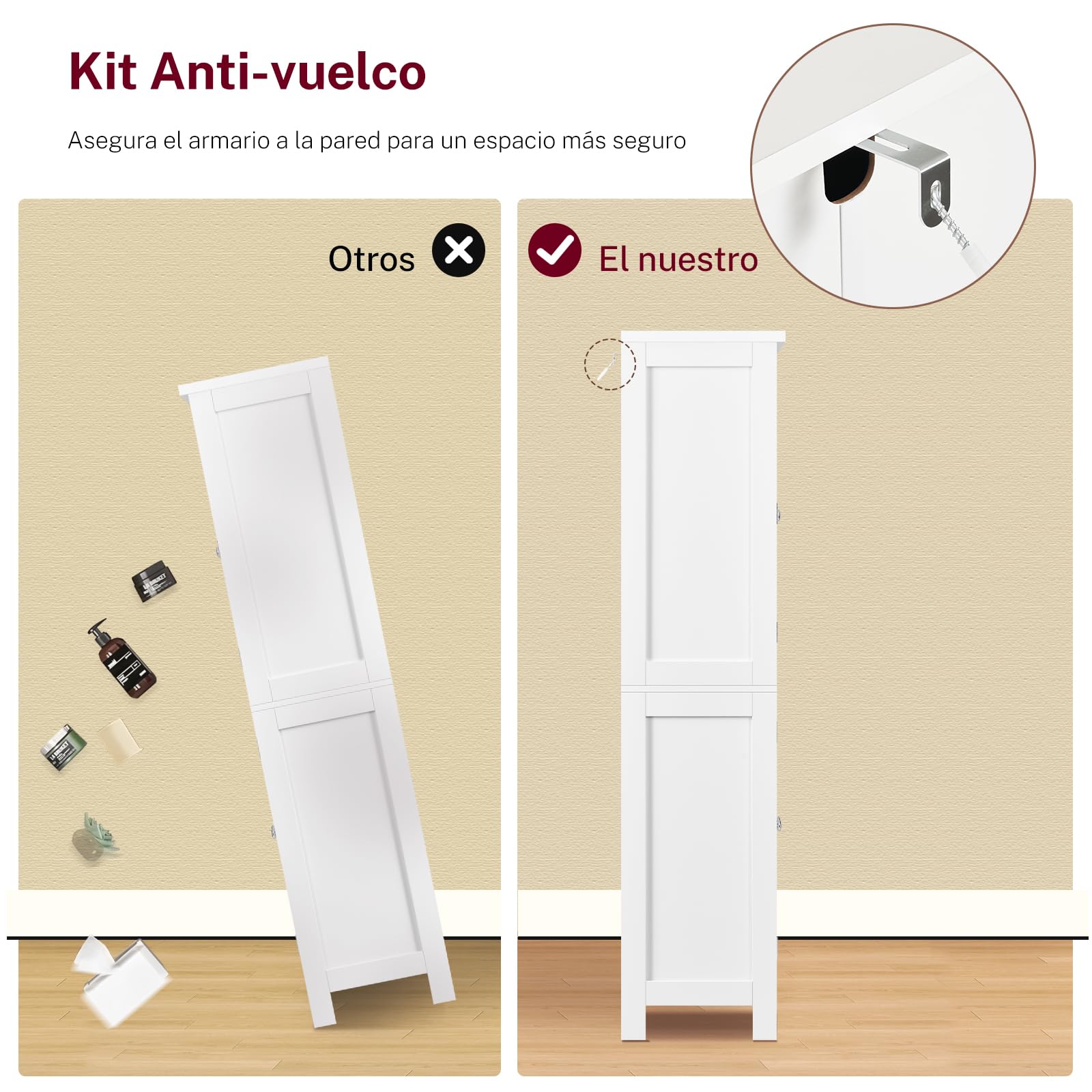TEENFON Alacena de Cocina Alta y Despensa, Armario de 4 Puertas con 6 Estantes y 2 Compartimentos en la Puerta, Aparador y Mueble de Almacenaje Multiusos para Cocina, Salón, Comedor, 130 cm, Blanco
