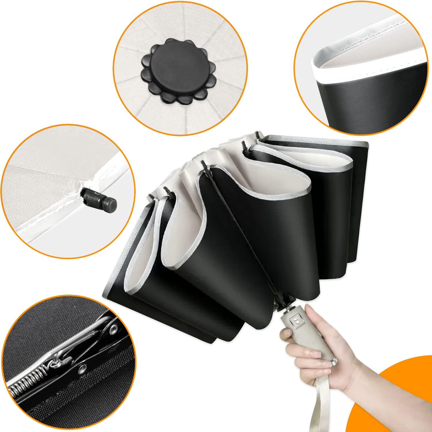 Ombrello Inverso Automatico, Ombrello Pieghevole Antivento, Ombrello Grande da Pioggia 10 Stecche Rinforzate per Uomo Donna, Diametro 105cm