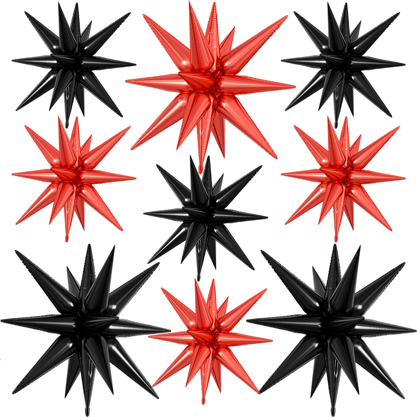 9Pcs Red and Black Star Balloons, Large Explosion Foil Balloons, Metallic Mylar Spike Balloon for Graduation Birthday Wedding Halloween Vampire Casino Party Supplies, 3 Pcs 27Inch & 6 Pcs 22Inch — image 1