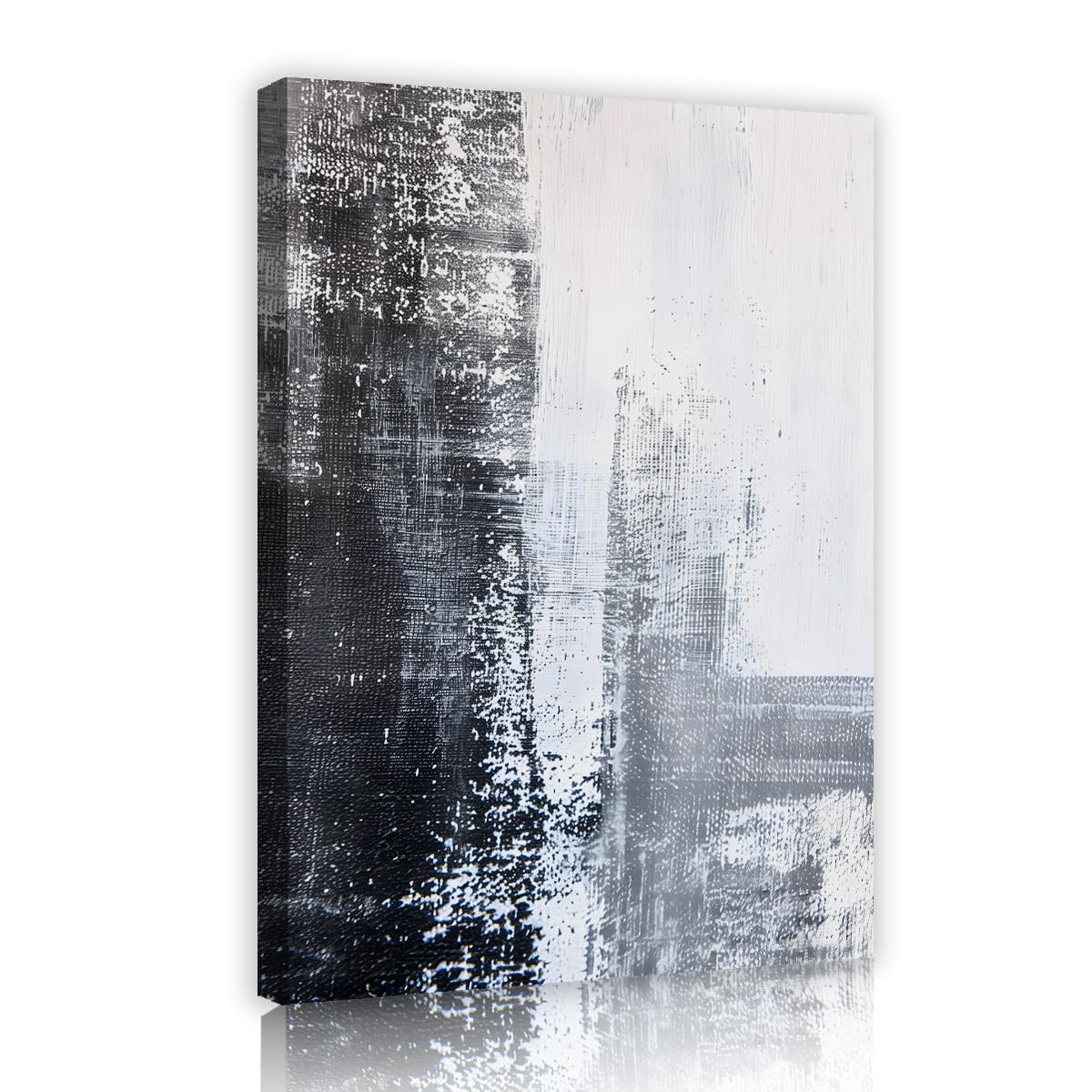 TOANGWALL Black and White Canvas Wall Art Minimalist Textured Abstract Ink Painting Monochrome Illustration Graphic Poster Pictures For Bedroom Bed Headboard Nursery Decor 75x115cm