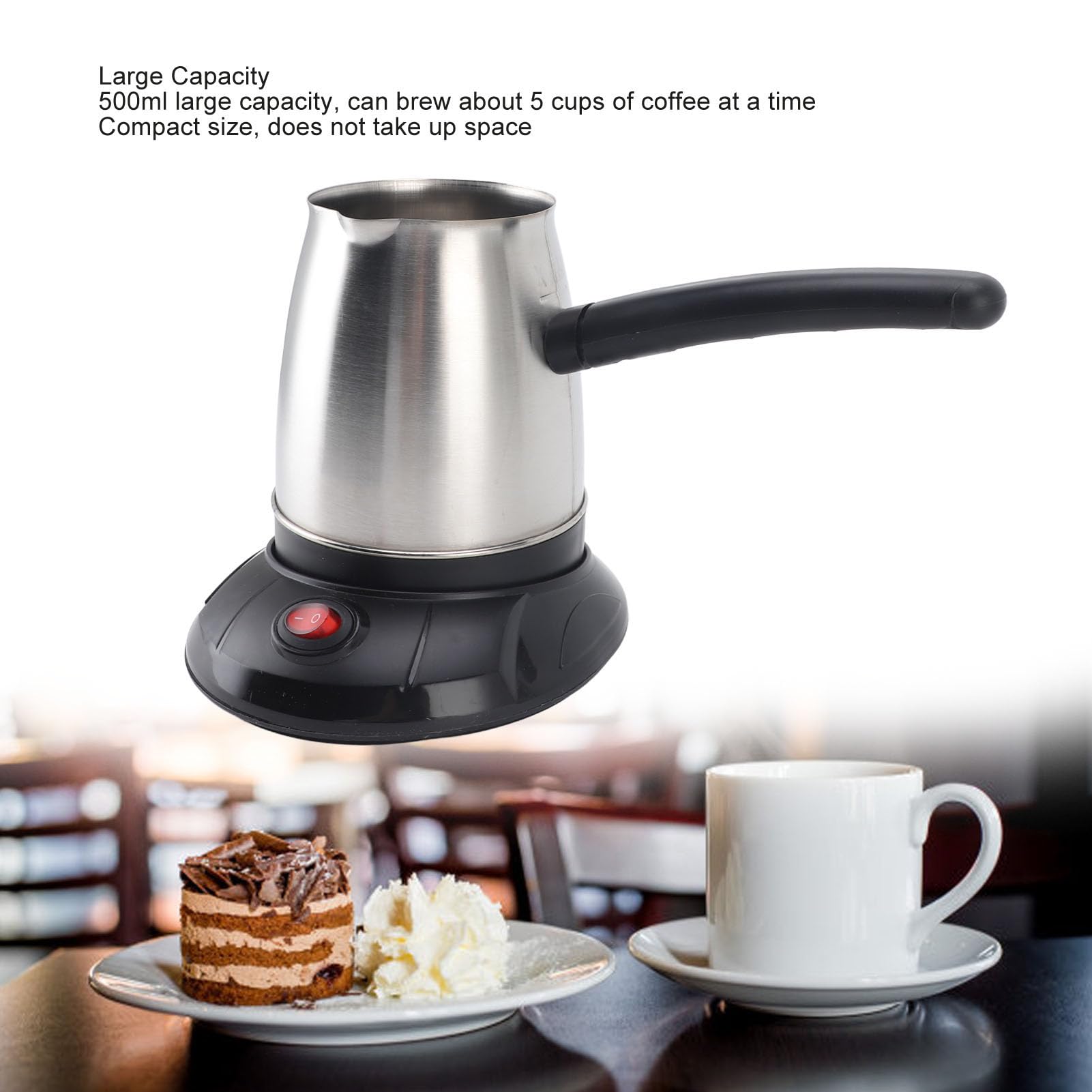 Fdit Caffettiera Turca Elettrica da 500 ML, Caffettiera con Base Antiscivolo, Bollitore per caffè in Acciaio Inossidabile con Manico Rimovibile per Domestica, Tè, Latte, Spina