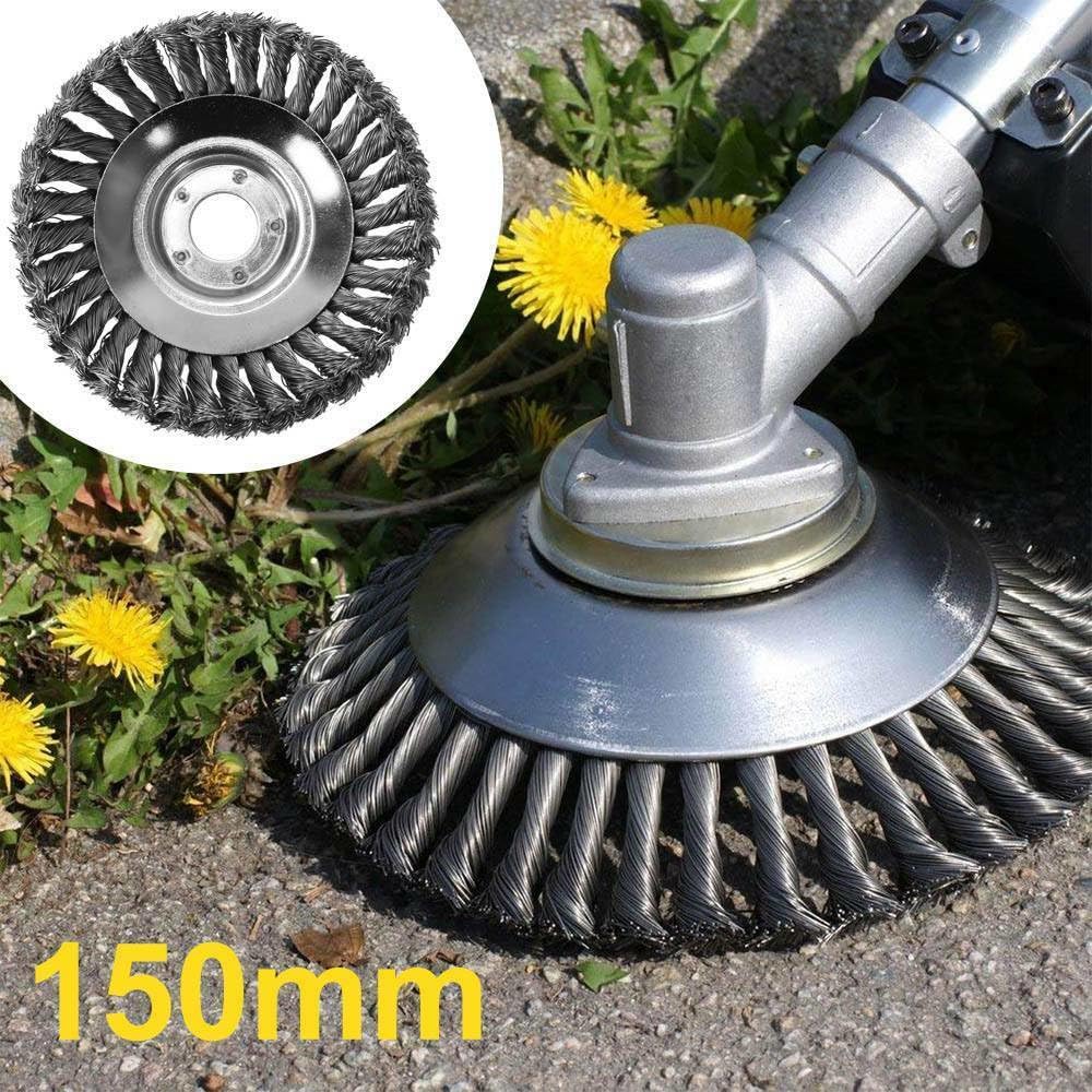 Trade-Shop - 5 spazzole universali in filo di acciaio, 150 mm, per decespugliatore, sene/giardino, prato, parco, rimozione di erbacce, sporco, ruggine