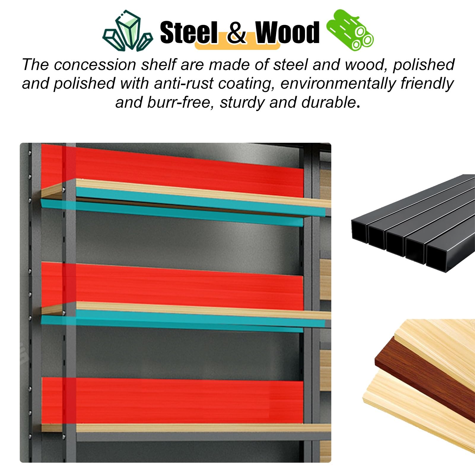 Estanteria Tablero de Madera de Acero para Refrigerios de 5 Niveles, Organizador de Snacks Independiente para Empresas, Soporte de Almacenamiento de Snacks para Supermercado/Cocina/Cine