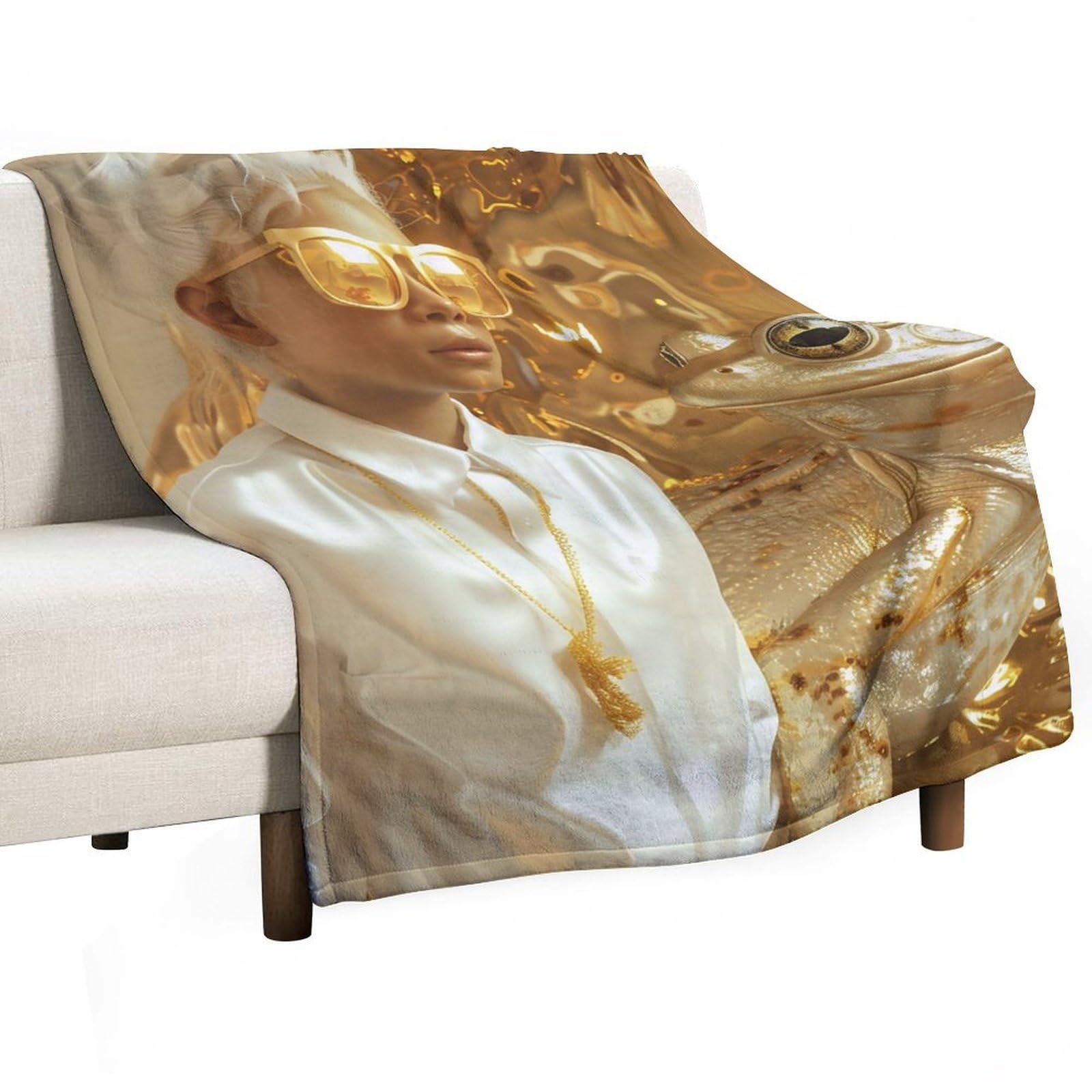 YHGSREUOH Golden Frog And Girl Surreal 02 Flannel Blankets Fleece Soft Throw Lightweight Plush Gifts for Couch, Bed, Cozy Sofa Plush, Chair, Lovers 138x175cm(55x70in)