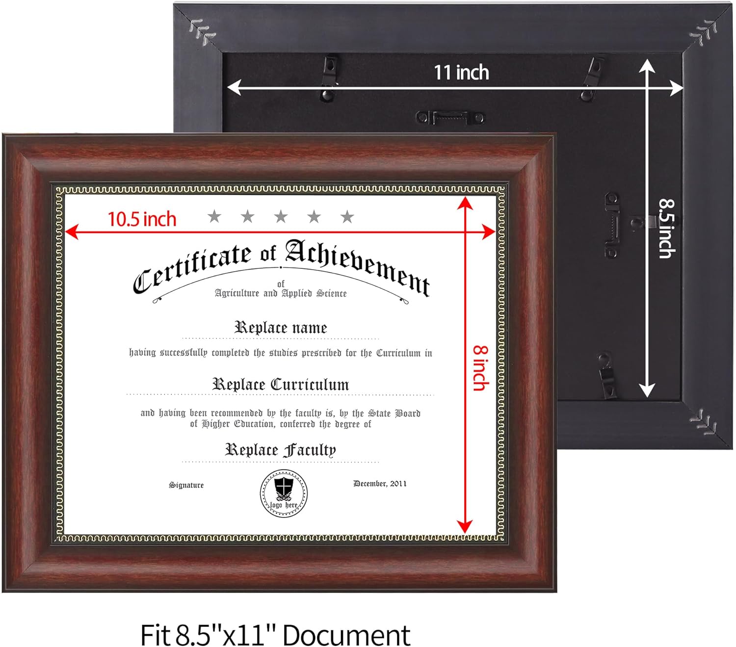 JackMa Diploma Frame | Certificate Frame with HD Tempered Glass, Display 8.5 x 11, Tabletop & Wall mount (Set of 4), 8.5 by 11 Chestnut Document Frame
