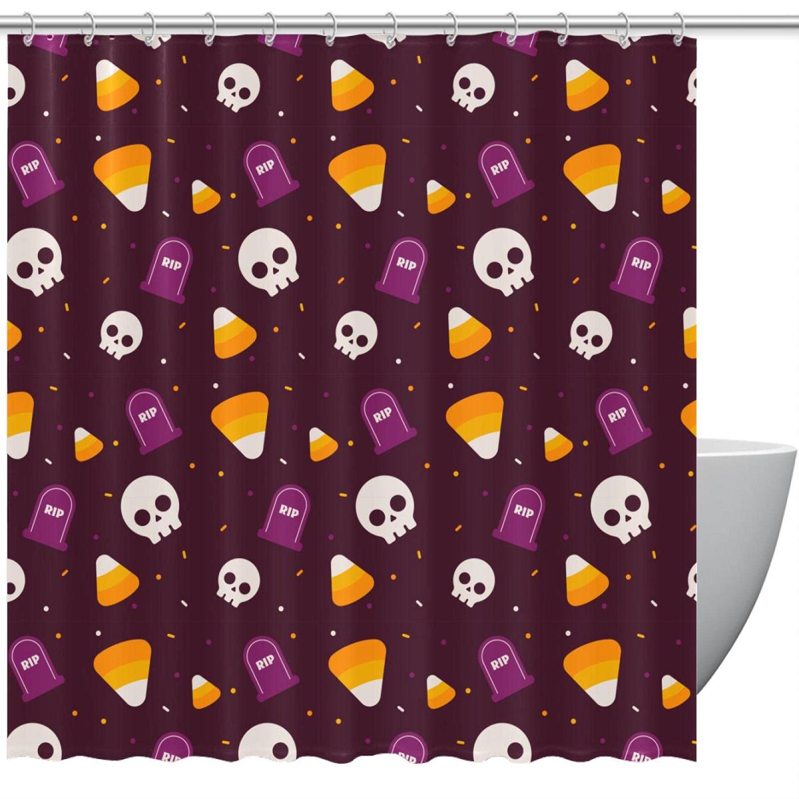 Rideau de douche motif cercueil pour une salle de bain d'Halloween