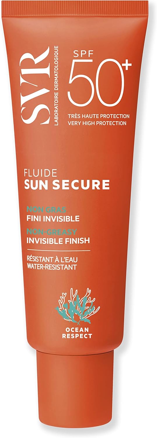 SVR SUN SECURE SPF 50+ Fluid – Hydraterende gezichtscrème voor vette, compbinerende huidtypes, zeer hoge UVA/UVB-factor 50-bescherming, niet-vettig, rifveilig, alle leeftijden, 50 ml