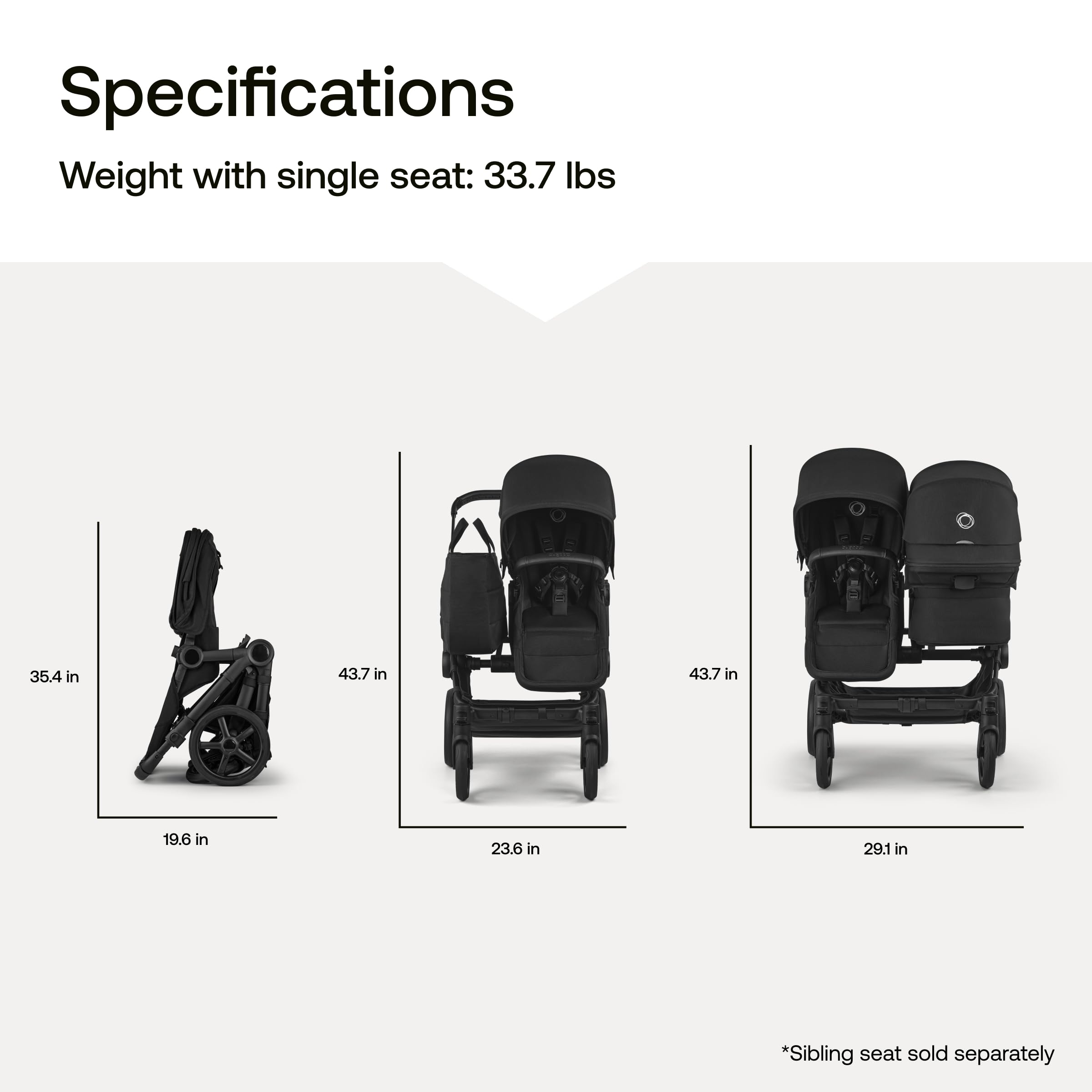 Bugaboo Donkey 6 Single-to-Double Side-by-Side Stroller All-Terrain Stroller for Newborn and Toddler (Desert Taupe Melange) - 4