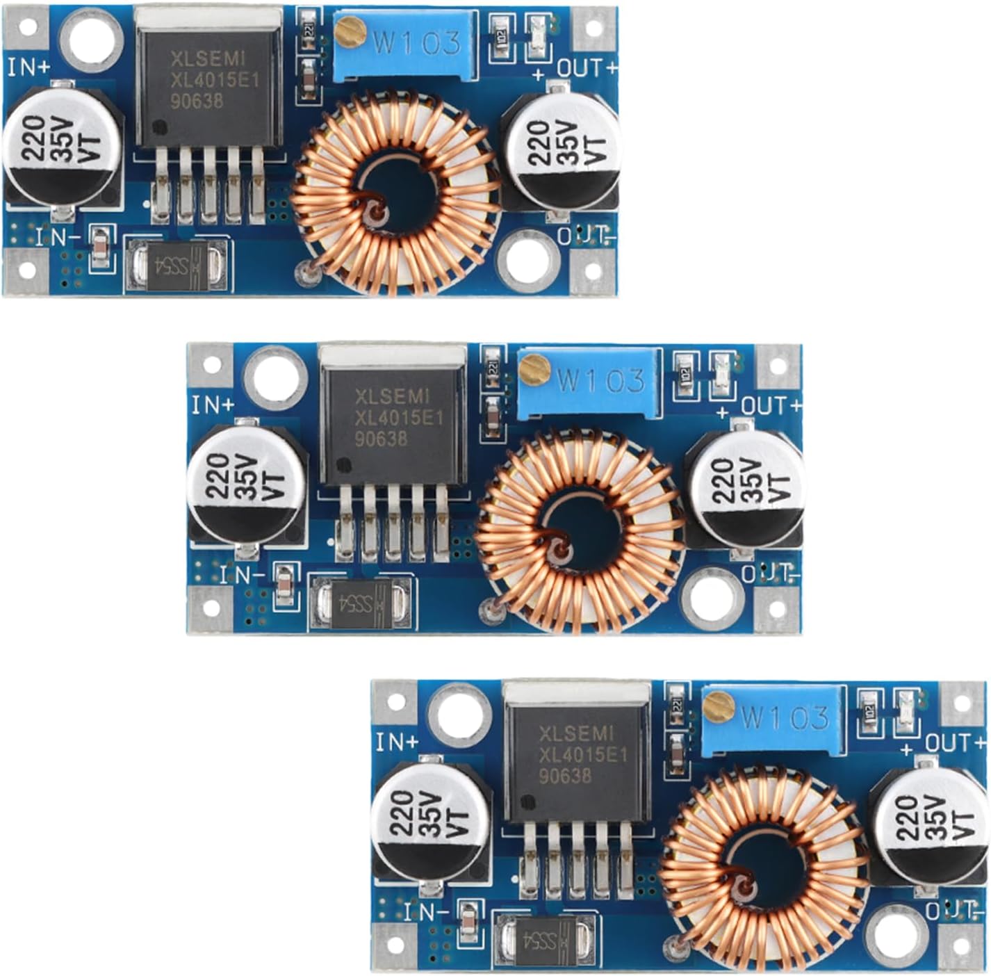 3pcs XL4015 DC-DC Step-Down Power Module 5A Adjustable Output High Efficiency Low Ripple with LED Indicator Horizontal Inductor