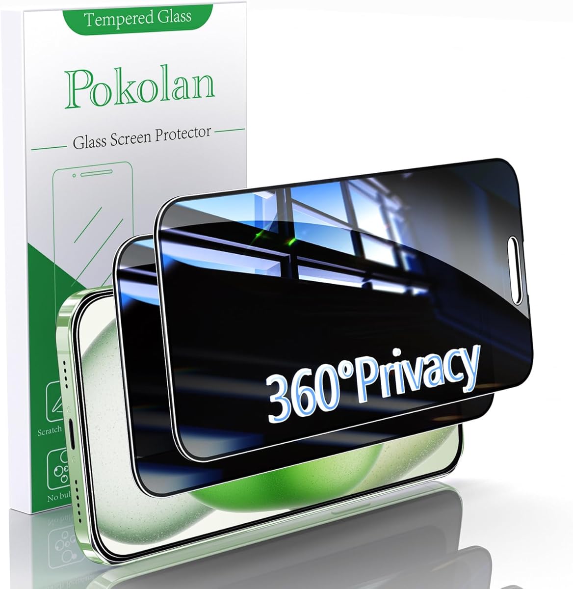 Pokolan [2 Pack 360 Degree 4-way Privacy Screen Protector for iPhone 15 Pro Max(6.7-Inch), 4 Way Anti Spy, Case Friendly, Bubble Free, 9H Full Coverage