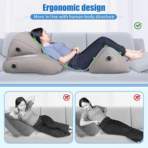 Miniatura 4 de SAHEYER Juego de almohadas inflables de cuña para cama, 2 almohadas de apoyo poscirugía para espalda, rodillas, alivio del dolor de piernas,