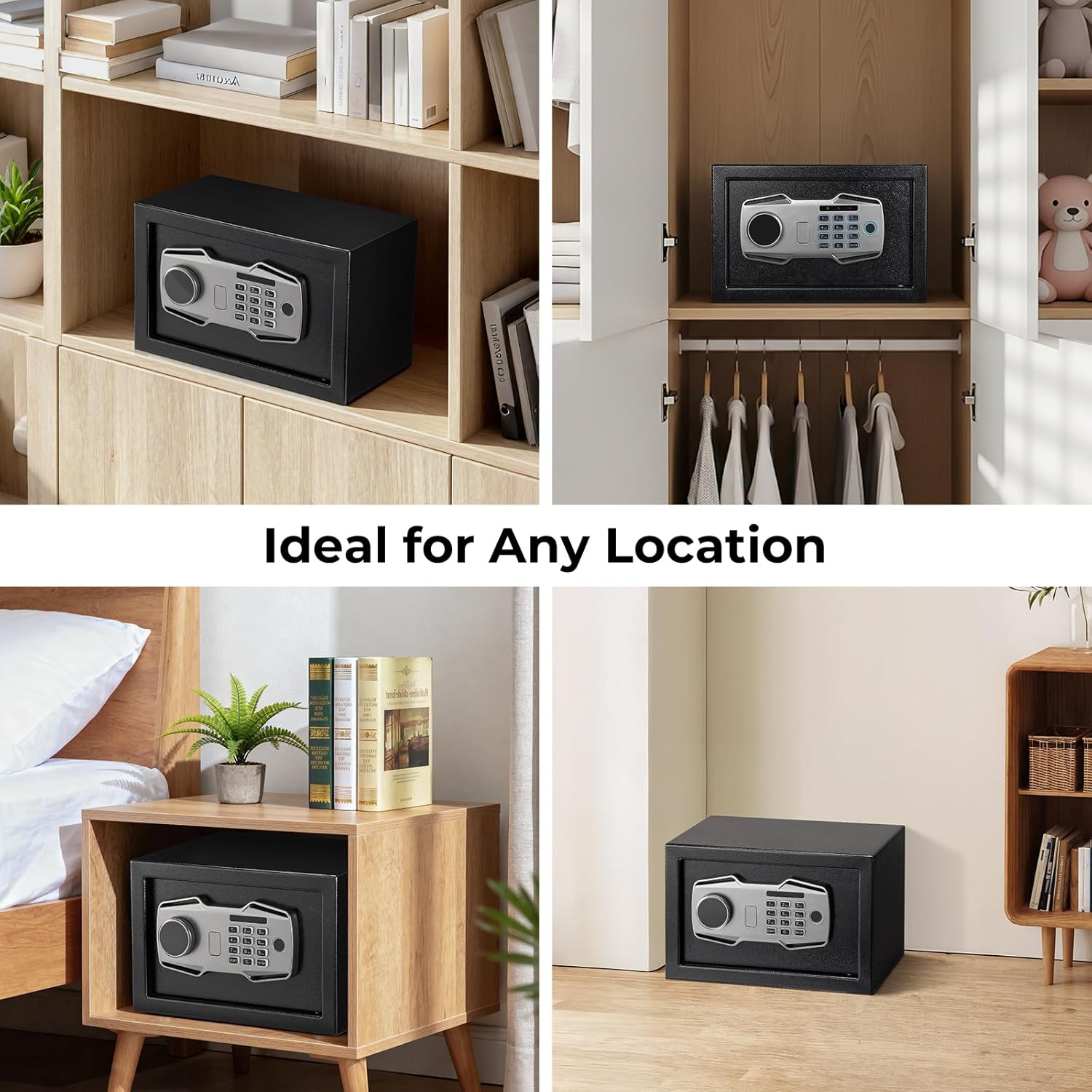 MUNBYN Biometric Fingerprint Safe with Alarm System, 3-Way Access Lock Box with Electronic Keypad, Display Screen & USB-C Port for Home & Office, Document, Jewelry and Cash Protection