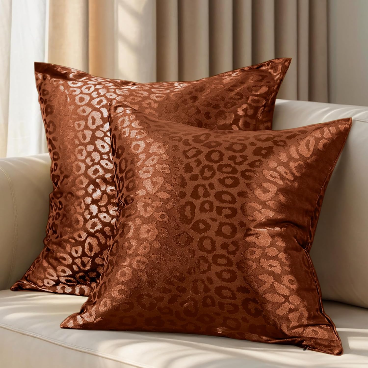 YANIBEST Pack of 2 Decorative 18x18 inch Throw Pillow Covers Leopard Print Pillow Covers Modern Farmhouse Christmas Home Decor for Sofa Living Room Couch Bed 18" x 18" (Pack of 2) Rust