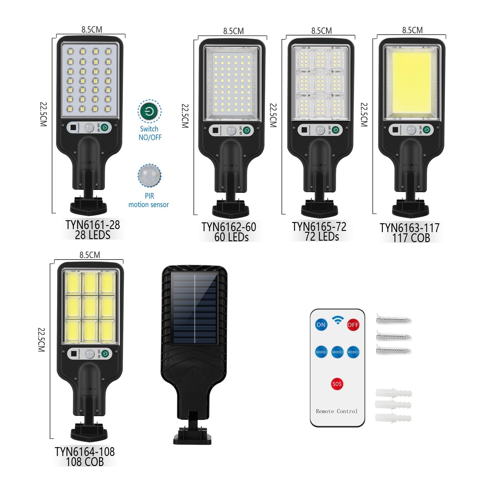 Zewnętrzna lampa solarna, LED Solar Street Lights Outdoor 3 Mode Wodoodporny czujnik ruchu Oświetlenie bezpieczeństwa do ogrodu Patio Path Yard Solar Kinkiet(TYN6165-72-4)