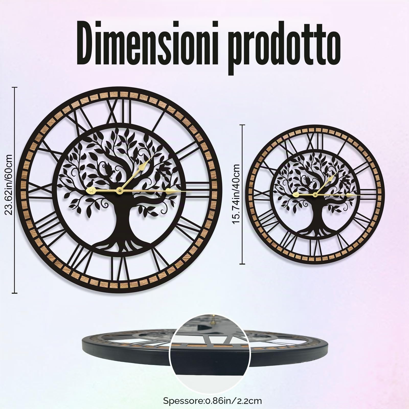 Grande orologio da parete a forma di Albero della Vita | Silenzioso e senza ticchettio, alimentato a batteria, adatto a cucine,corridoio,camere da letto e soggiorni decorare(60cm)