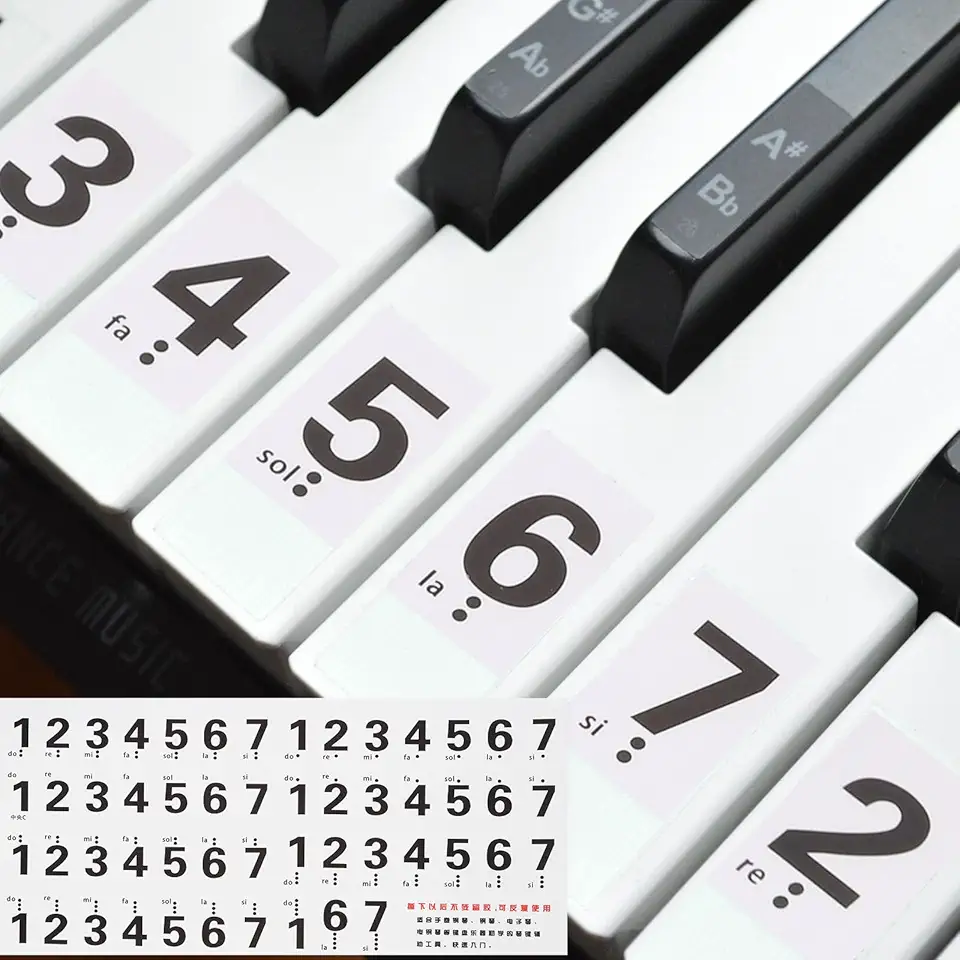 Generic Adesivos de teclado de piano para 54 teclas, adesivo de chave de números, guia de notas de piano removível para iniciantes que aprendem, branco