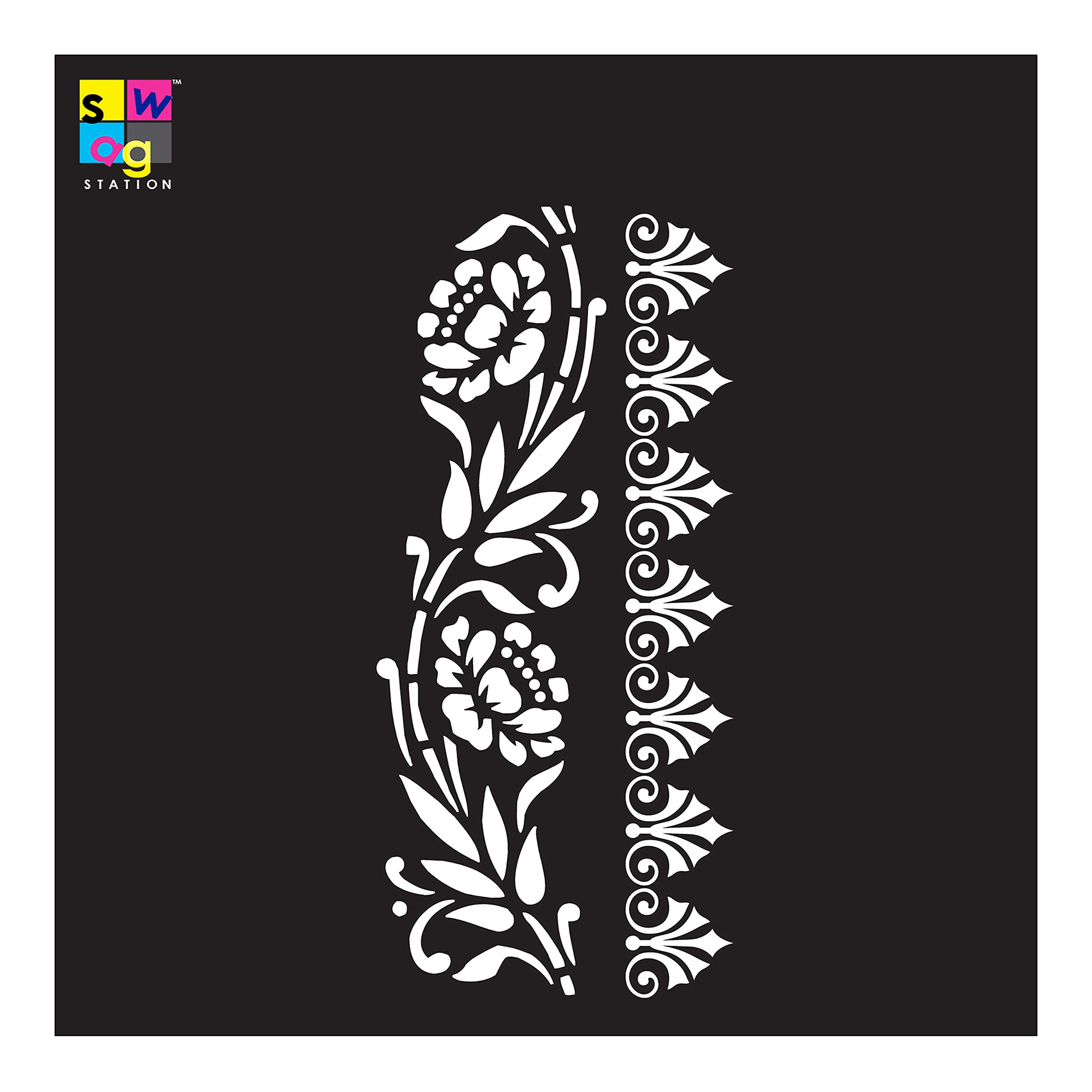 SWAGSTATION Flower Border Stencil Design Reusable Painting Template for Art and Craft (8"x4") Stencil for Painting Art Journal, Furniture Painting, Clothes, Home Décor Border Stencils for Craft-picture-26