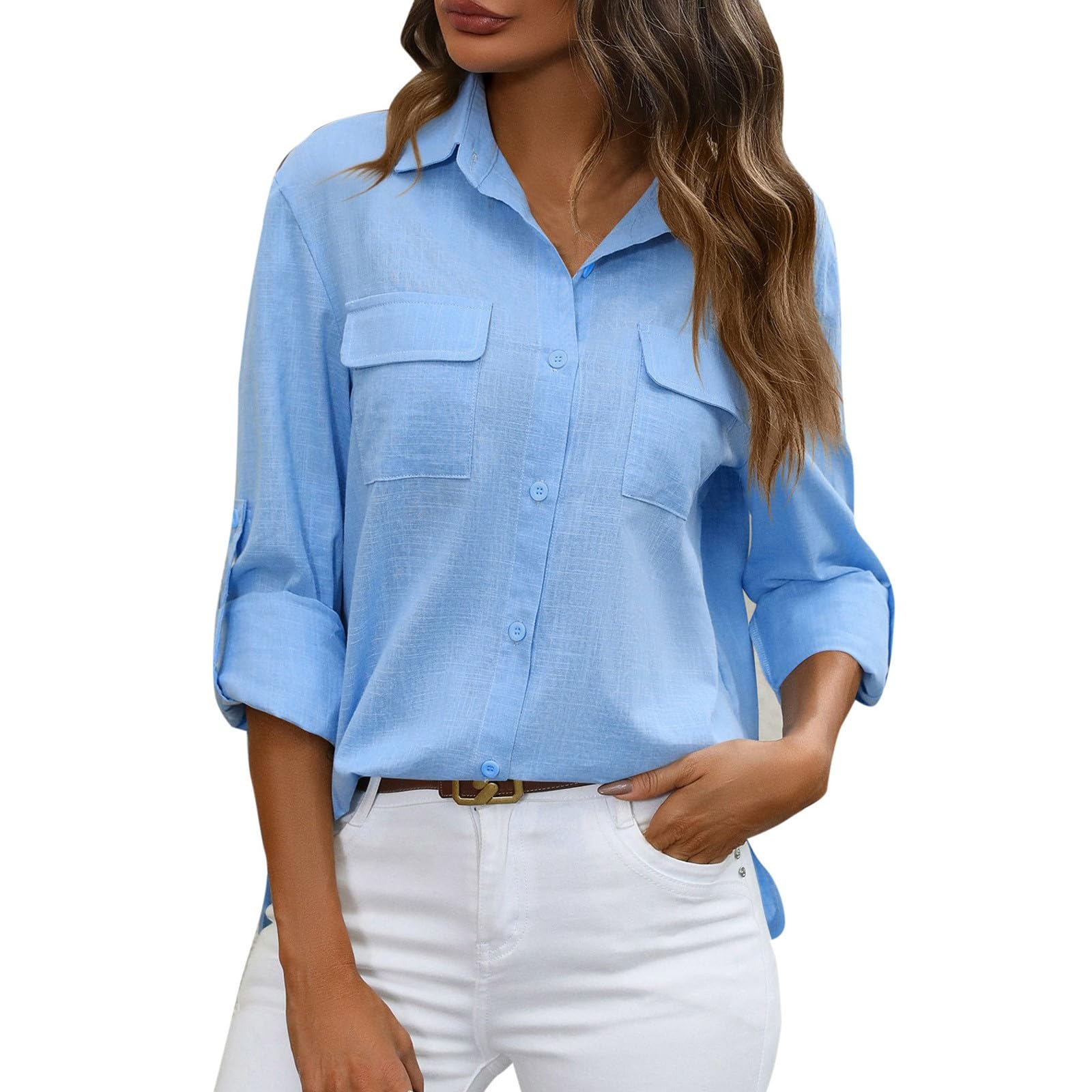 Damen Hemd Retro Karo-Kragen - Lässige Langarm Bluse Für Büro & Freizeit