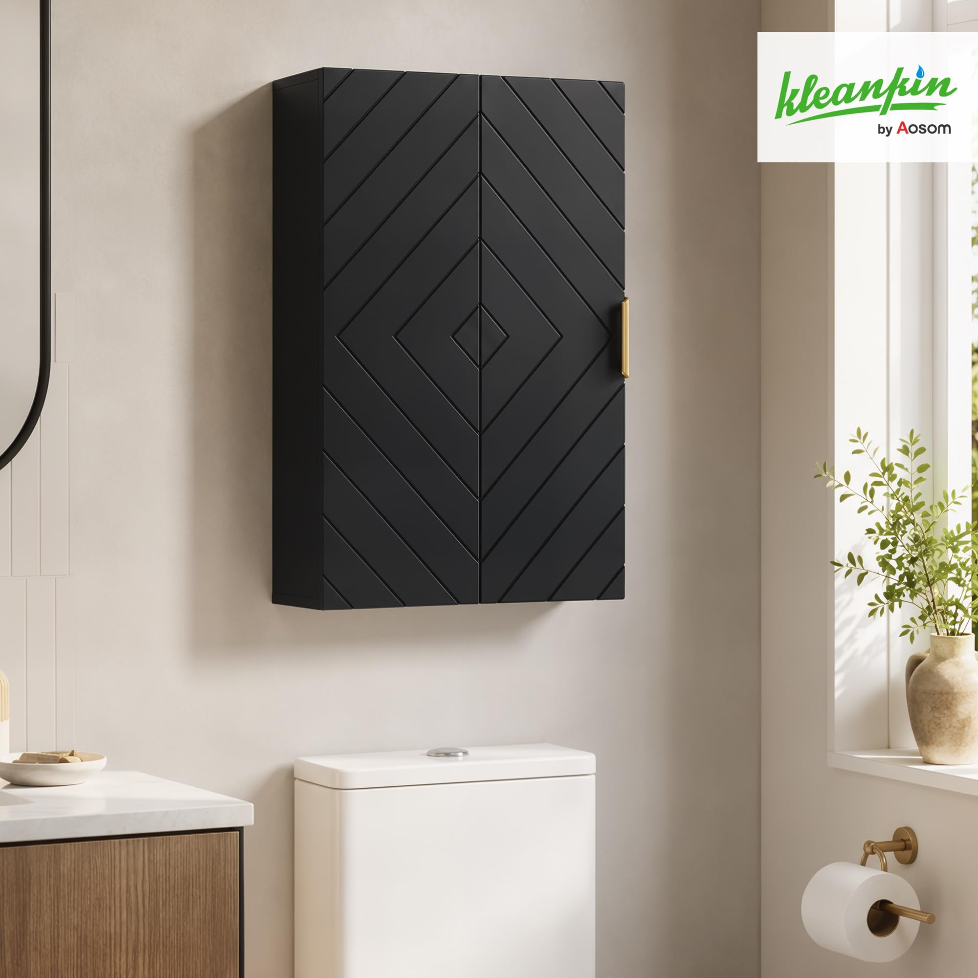 kleankin Armoire Murale de Salle de Bain Dim. 40L x 15l x 60H cm Noir