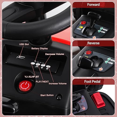 Miniatura 5 de SEHOMY Tractor de paseo para niños con remolque y motores duales de 25 W, batería de 12 V, vehículo eléctrico para niños con control remoto, cambio