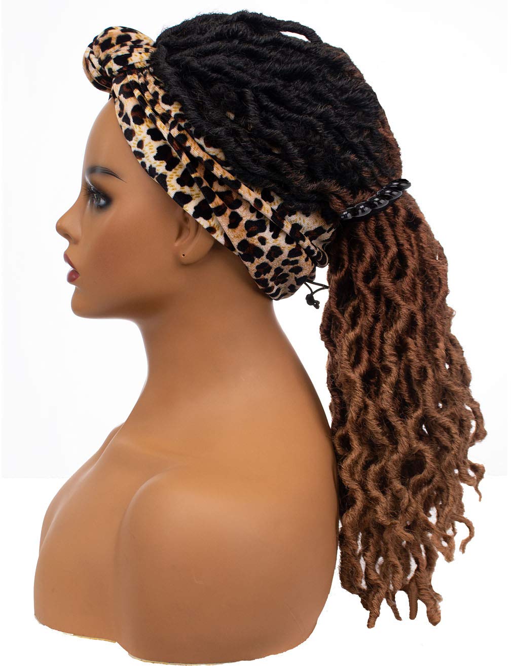 Riglamour Dreadlock Ombre Braids Wig with Headband Faux Locs Synthetic Long Wavy Braided Hair Black Ombre Brown Wigs for Women