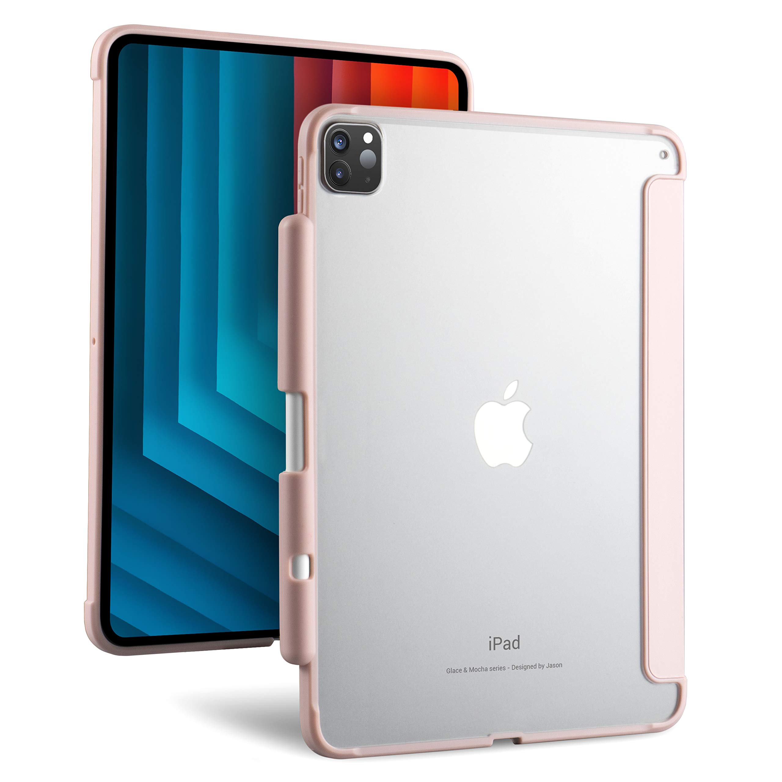 TineeOwl Glace (Improved) iPad Pro 11 Case 2020 & 2018 (2nd & 1st Generation) Ultra Thin Matte Case with Pencil Holder, Apple Pencil Wireless Charging [Absorbs Shock] Lightweight (Pale Pink)