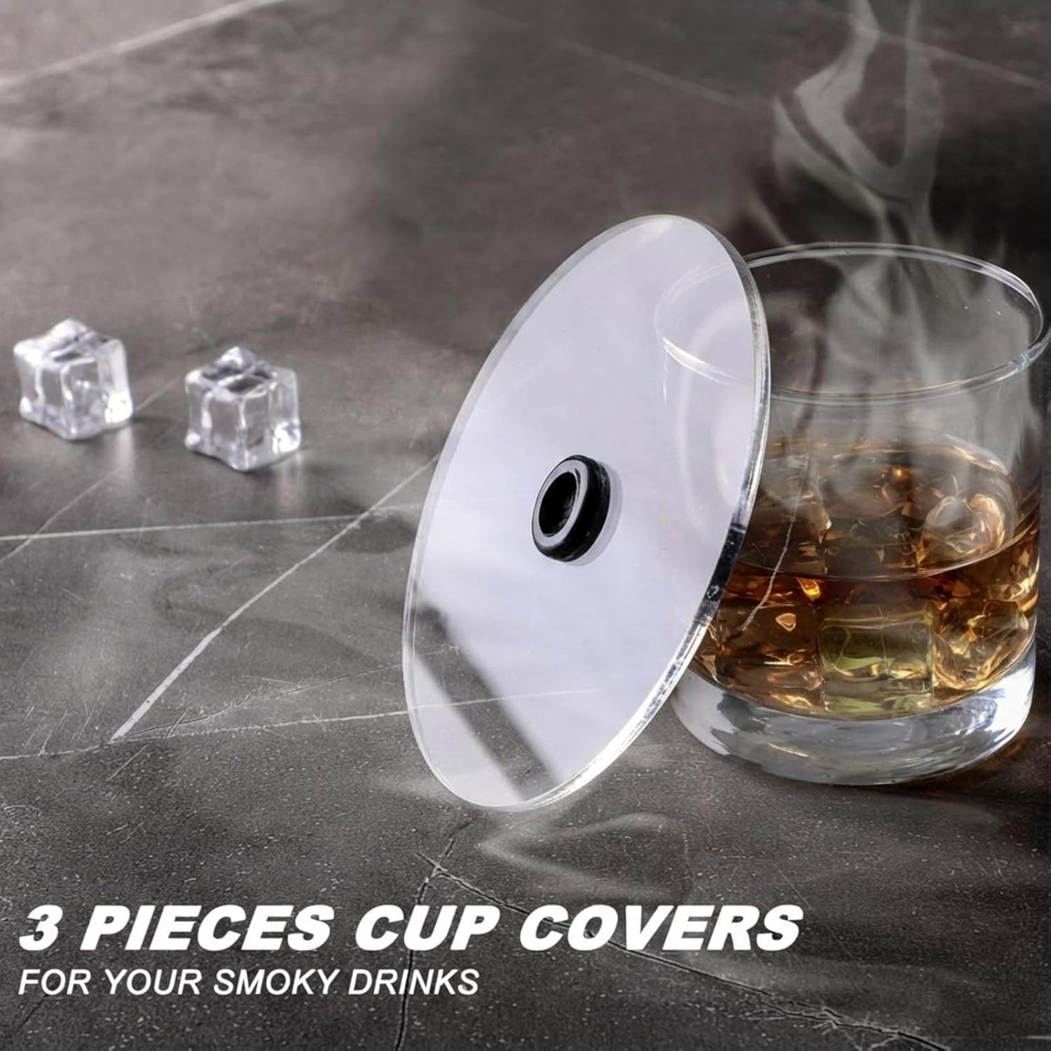 3 Pieces Smoking Gun Cup Covers Infuser Lids Cocktail Drinks Covers Smoking Gun Accessories for Wine Cups Goblet Glasses Tumblers Mugs Bowls Diameter Below 4. 7