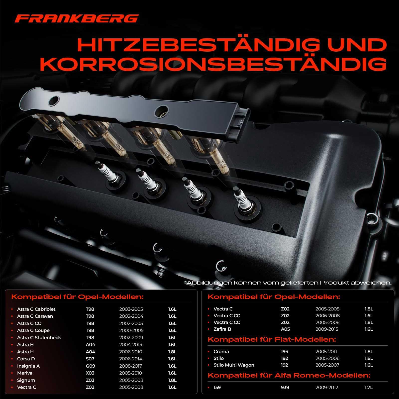 Frankberg Zündspule Zündmodul Kompatibel mit Astra G 1.6L 2000-2009 Astra H 1.6L 1.8L 2004-2014 Corsa D 1.6L 2006-2014 159 Croma Stilo Insignia A Meriva Vectra Zafira Replace# 1208021