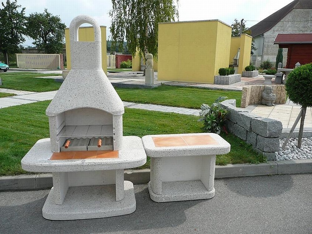 Wellfire Siesta Grillkamin In Weiß – Inkl. Beistelltisch, Edelstahl-Grillrost, 185x110x73 Cm – Mit Granitsplitt-Oberfläche