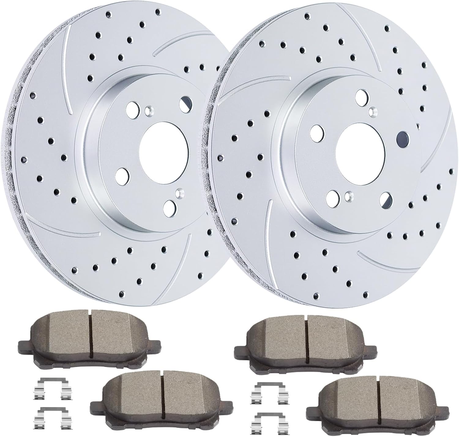 Front Brake Kit Drilled and Slotted Disc Brake Rotors Ceramic Brake Pads Replacement for 2003-2008 Toyota Corolla Matrix Pontiac Vibe