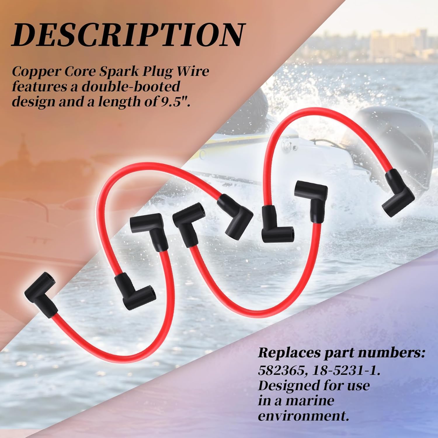 10mm Lead Wire Spark Plug 582365 9.5"Spark Plug Wire Set Compatible with Johnson Evinrude 80-140 Hp V4 outboards(4pcs Spark Plug Wires)