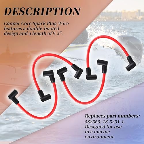 Miniatura 4 de Bujía de alambre de plomo de 0.394 in 582365 9.5 pulgadas, juego de cables de bujía compatible con fueraborda Johnson Evinrude 80-140 Hp V4 (4