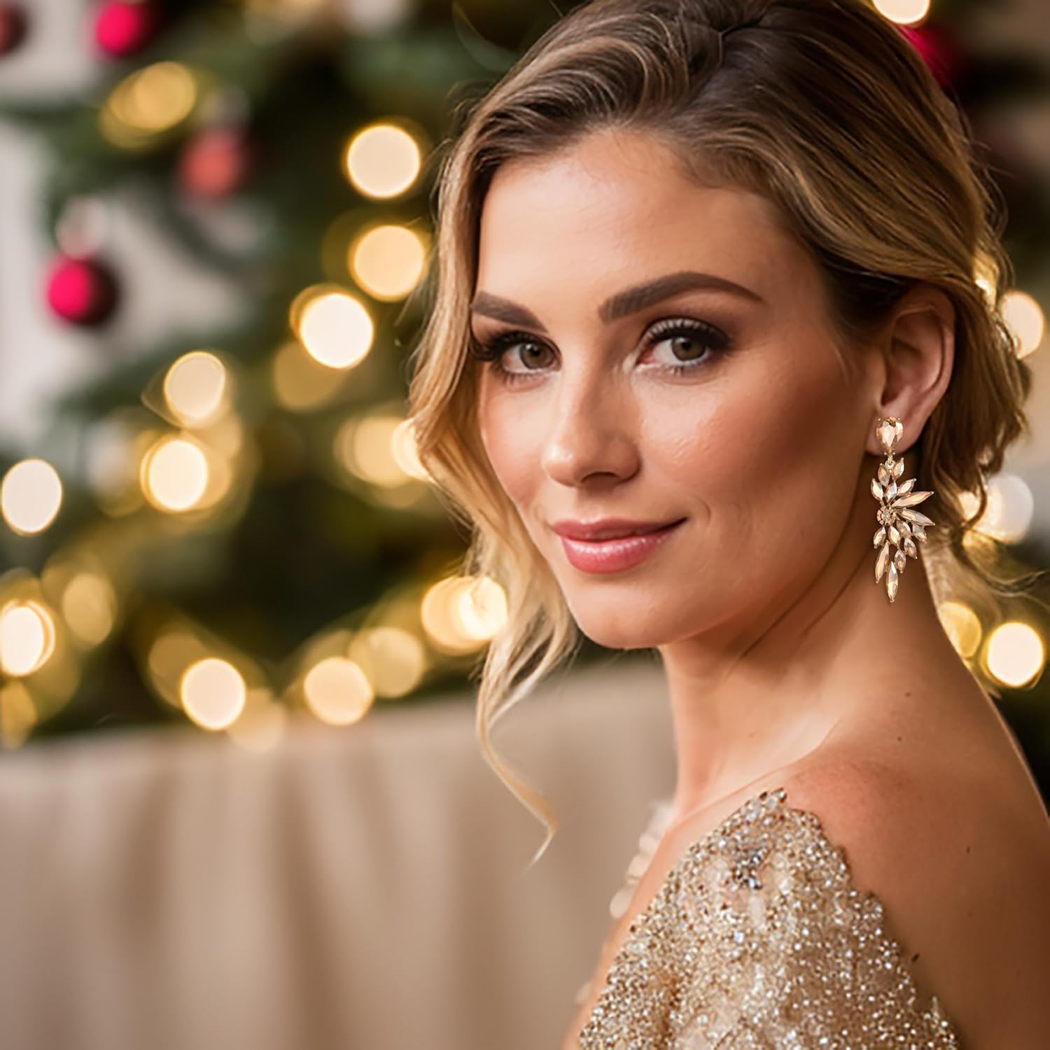 BriLove Women's Wedding Bridal Crystal Teardrop Multi Marquise Cluster Bling Dangle Earrings - Image 2