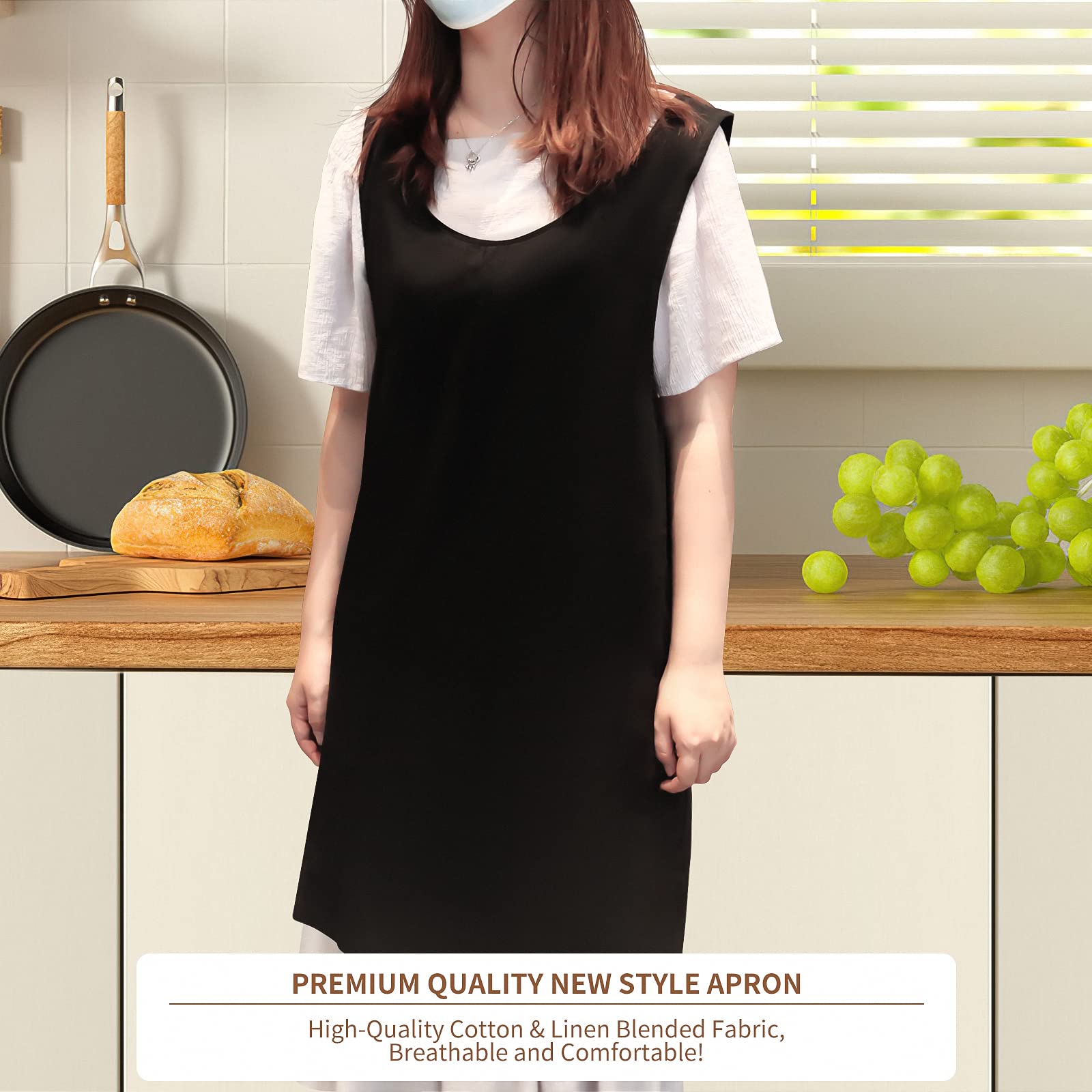 Delantal De Estilo JaponéS, Delantal Sin Ataduras, Delantal De Tiras Cruzadas Con Bolsillos,Delantal De AlgodóN,Adecuado Para Cocina, ReposteríA, JardineríA, Pintura, CafeteríA,etc