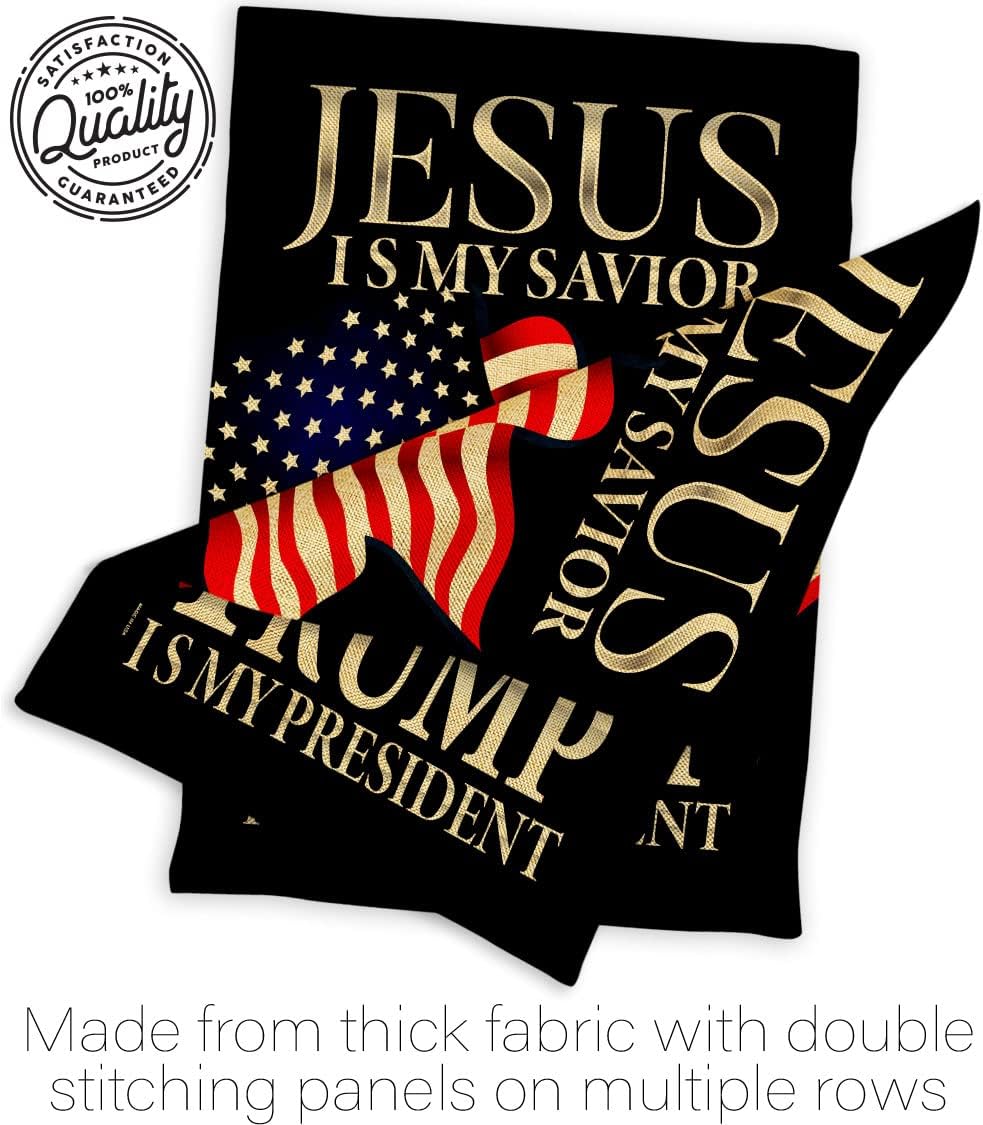 Trump Flag Jesus Savior President Burlap House Flag Pack Patriotic Vote Democrat Republican Tea Party United State American Election Applique Banner Small Garden Yard Gift Double-Sided, Made in USA