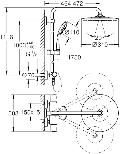 Grohe Vitalio System 310 Sistema Doccia con Miscelatore Termostatico, Con blocco sicurezza a 38°, Installazione veloce, 26400001 - 5