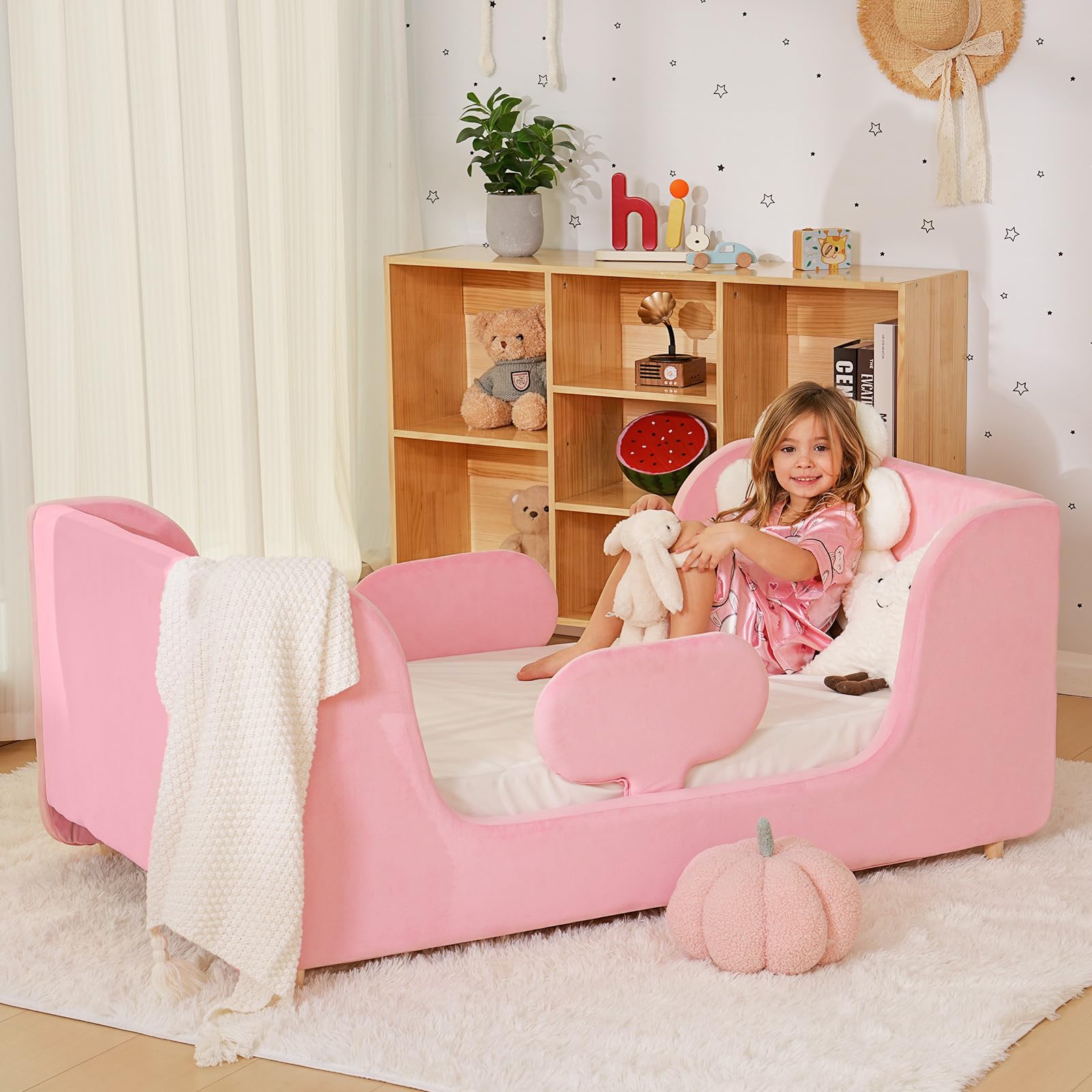 ZIKEBTUY 70x140cm Toddler Bed, Floor Bed for Kids Frame Soft as a Cloud, Montessori for Boys and Girls (Pink)