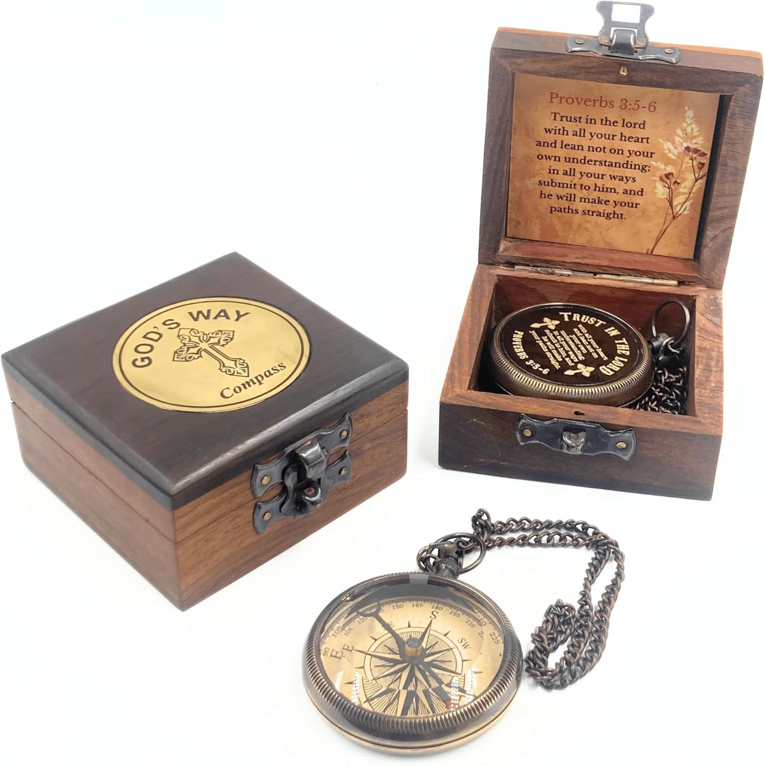 Trust in The Lord Compass Gift with Wooden Box Bible Verse Proverbs 3 5-6, Baptism - Graduation - Religious - Keepsake - Communion Gifts - Image 2