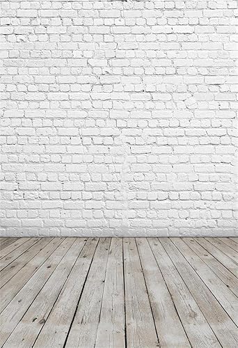 Harfirbe Fondo de fotografía de ladrillo blanco de 5 x 7 pies Retrato de piso de madera retro estudio fotográfico