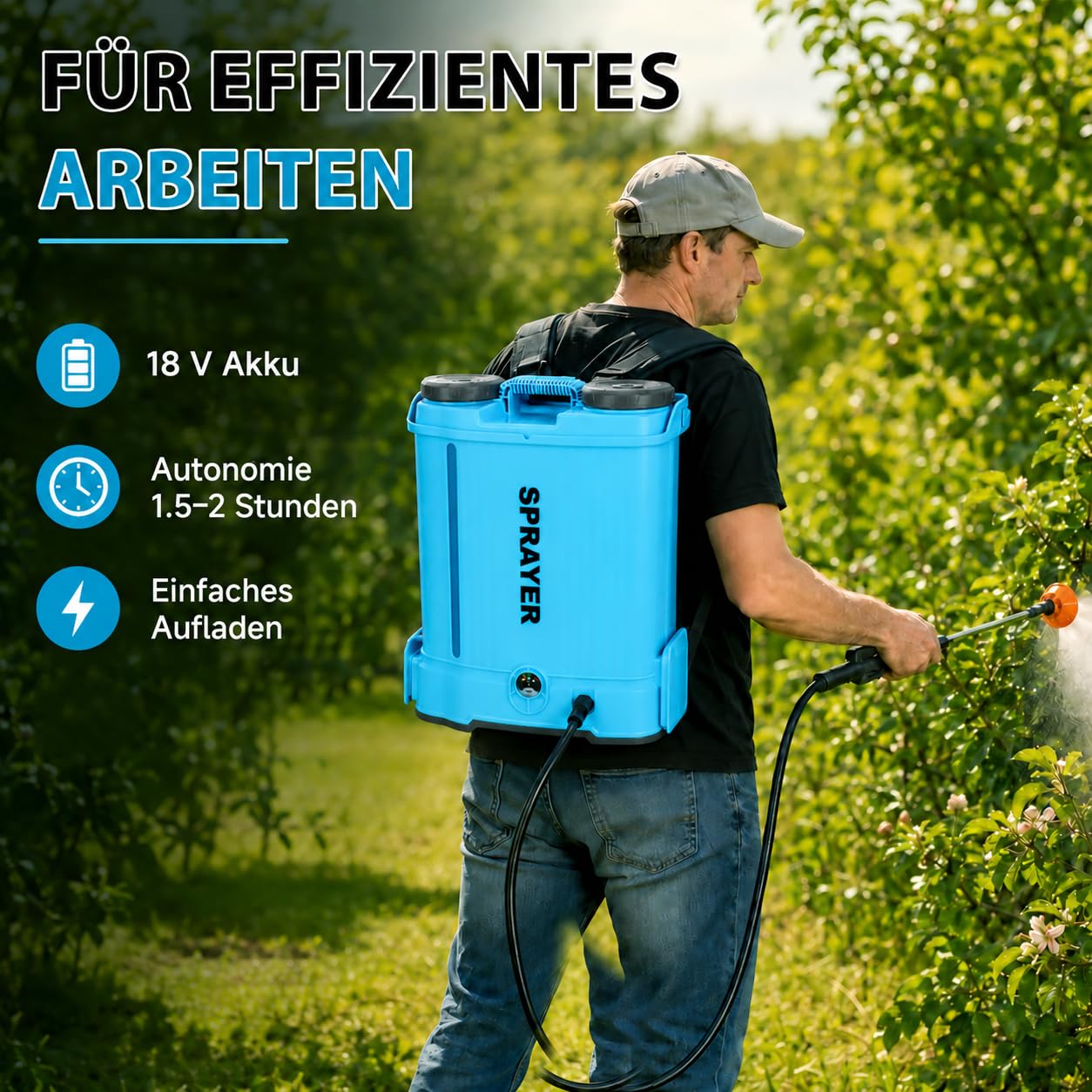 Pulverizador a presión con batería, 16 L, 5,5 bar, pulverizador