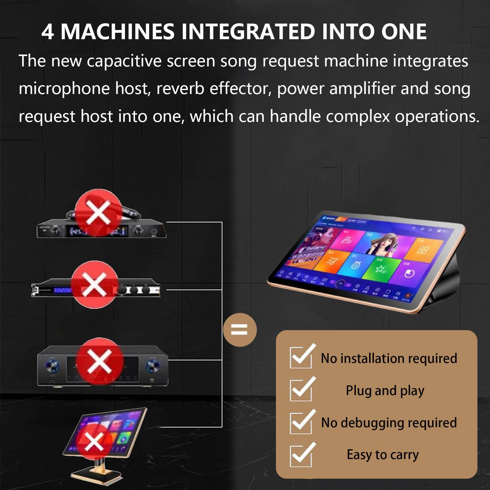 Macchina per Karaoke, KTV Singing Karaoke Player, 18,5 pollici Touch Screen Telefono Telecomando e App Controllo Cloud Scarica Canzoni Tutto in Uno Macchina per Karaoke con Microfono Wireless, Nero-