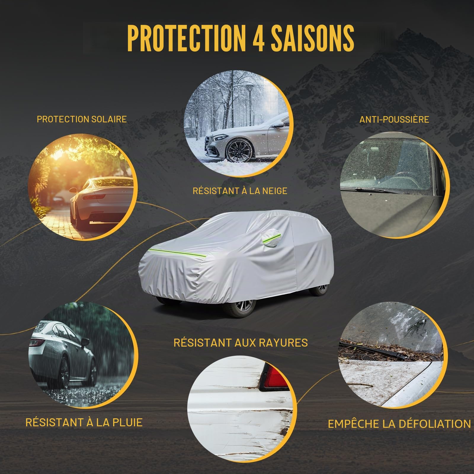 Favoto Housse de Voiture Extérieure Imperméable - Bâche en PEVA+Coton Anti UV Vent Poussière avec Fermeture Éclair Compatible avec Mazda CX-3 Ford Puma pour SUV Jusqu'à 445cm