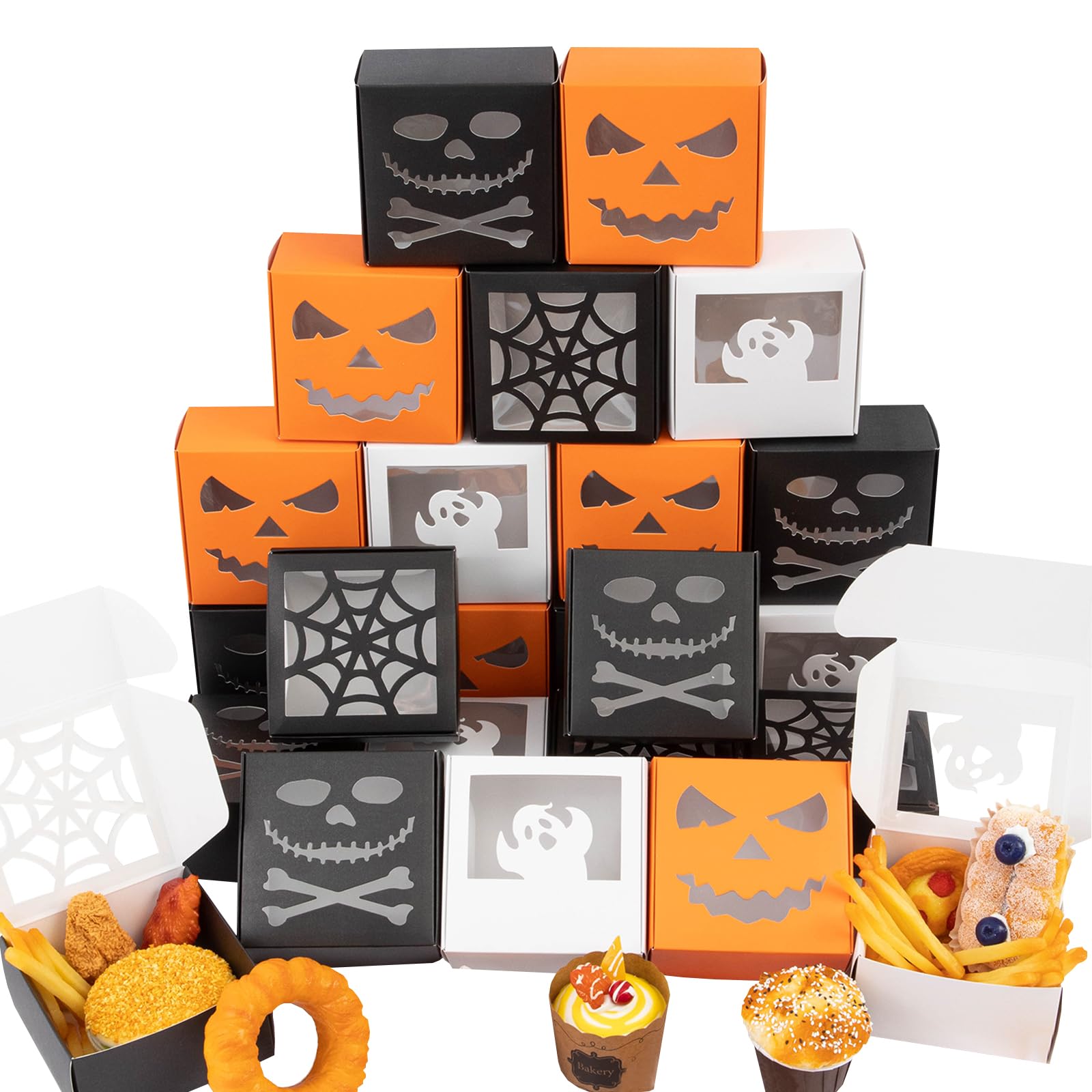 APLUSWER Halloween Paper Boxes with Clear Window 24pcs Cookie Box Bakery Boxes for Halloween Party Favors Treat