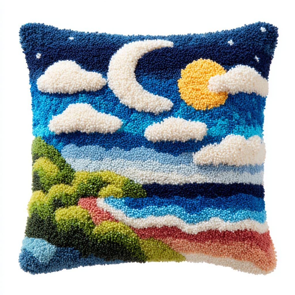 Henypt Latch Hook Kits Pillow Seaside Scenery