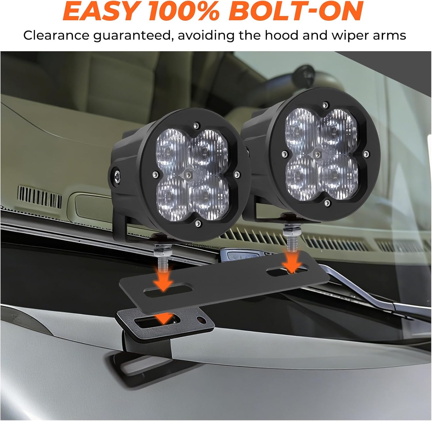 2PCS Steel Ditch Light Bracket Extension, Heavy Duty A-Pillar LED Pod Mounts for Trucks, SUV & Off-Road Vehicles, Black Powder Coated, No-Drill Installation